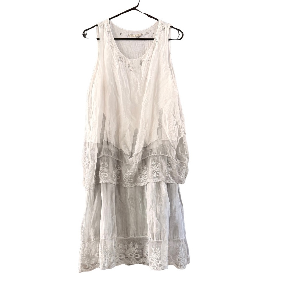 Italian Silk Blend Tiered Boho Lace Flowy Mini dress Size Small watercolor vibes